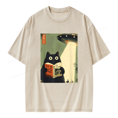 Pagewings Vintage Cat Book Lovers Unisex Washed T-shirt
