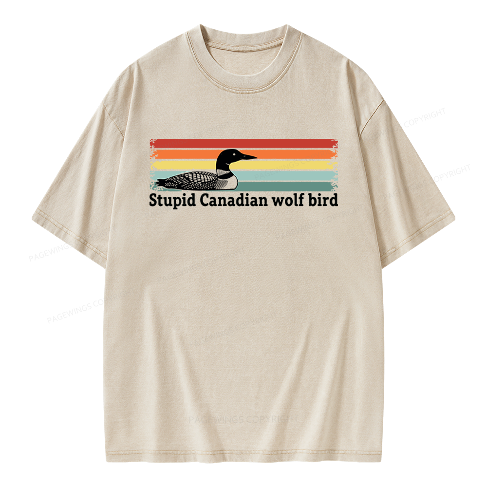 Pagewings Stupid Canadian Wolf Bird Unisex Washed T-shirt