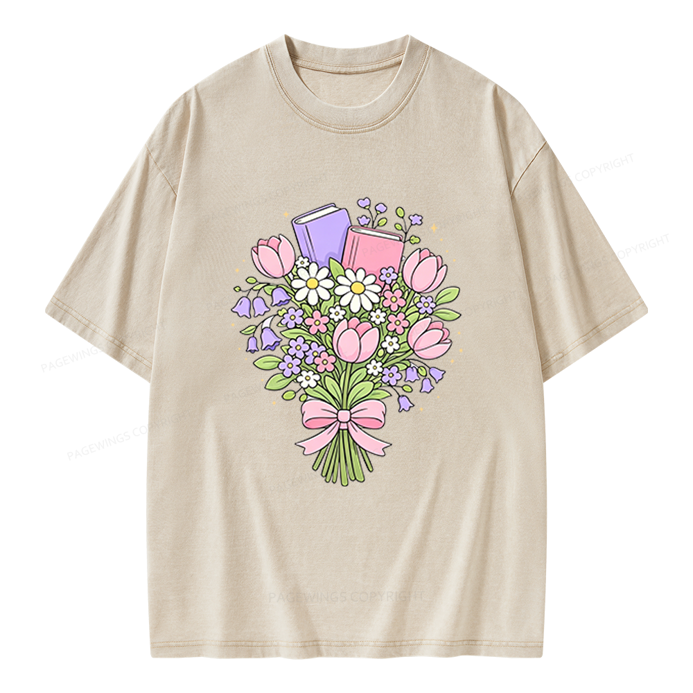 Pagewings Spring Book Bouquet Unisex Washed T-shirt