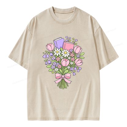 Pagewings Spring Book Bouquet Unisex Washed T-shirt