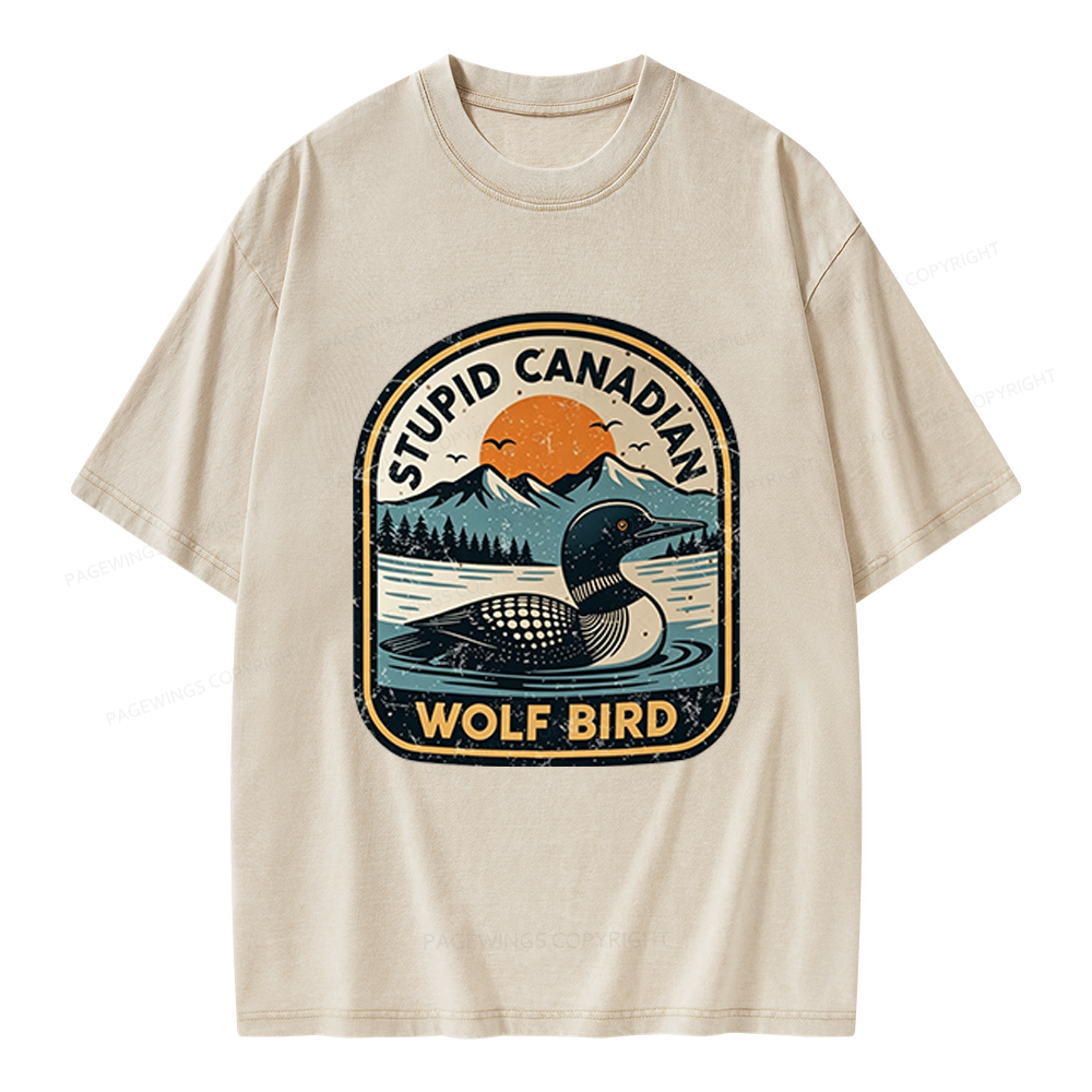 Pagewings Stupid Canadian Wolf Bird Unisex Washed T-shirt