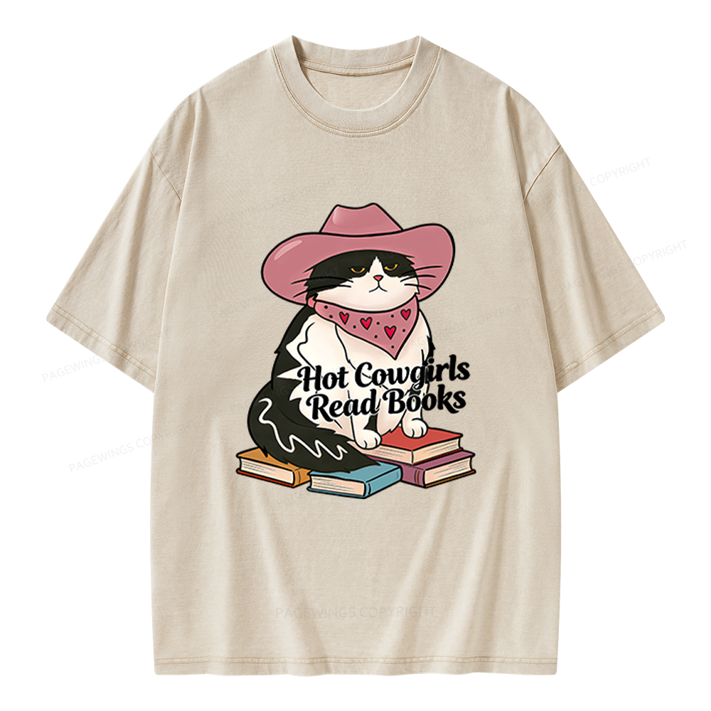 Pagewings Hot Cowgirls Read Books Unisex Washed T-shirt