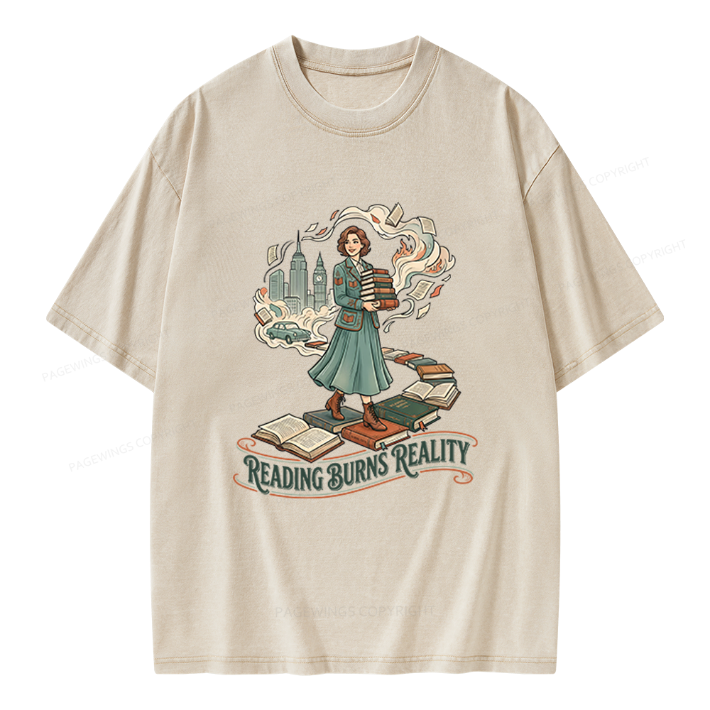 Pagewings Reading Burns Reality Unisex Washed T-shirt
