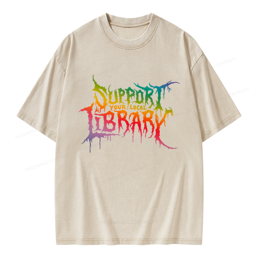 Pagewings Support Your Local Library Unisex Washed T-shirt