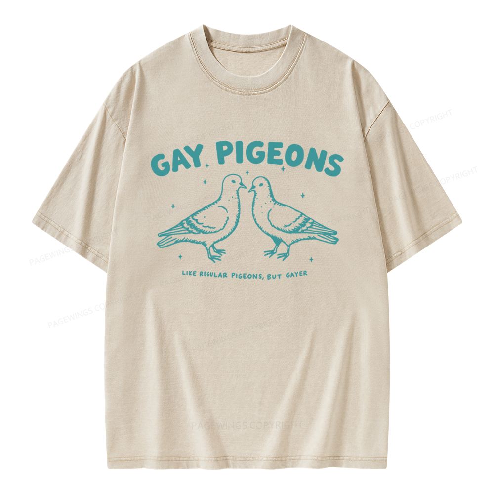 Pagewings Gay Pigeons Unisex Washed T-shirt