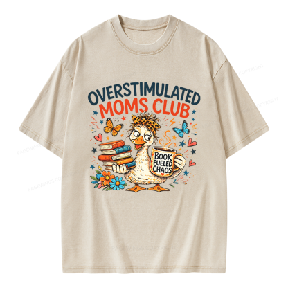 Pagewings Overstimulated Moms Club Unisex Washed T-shirt