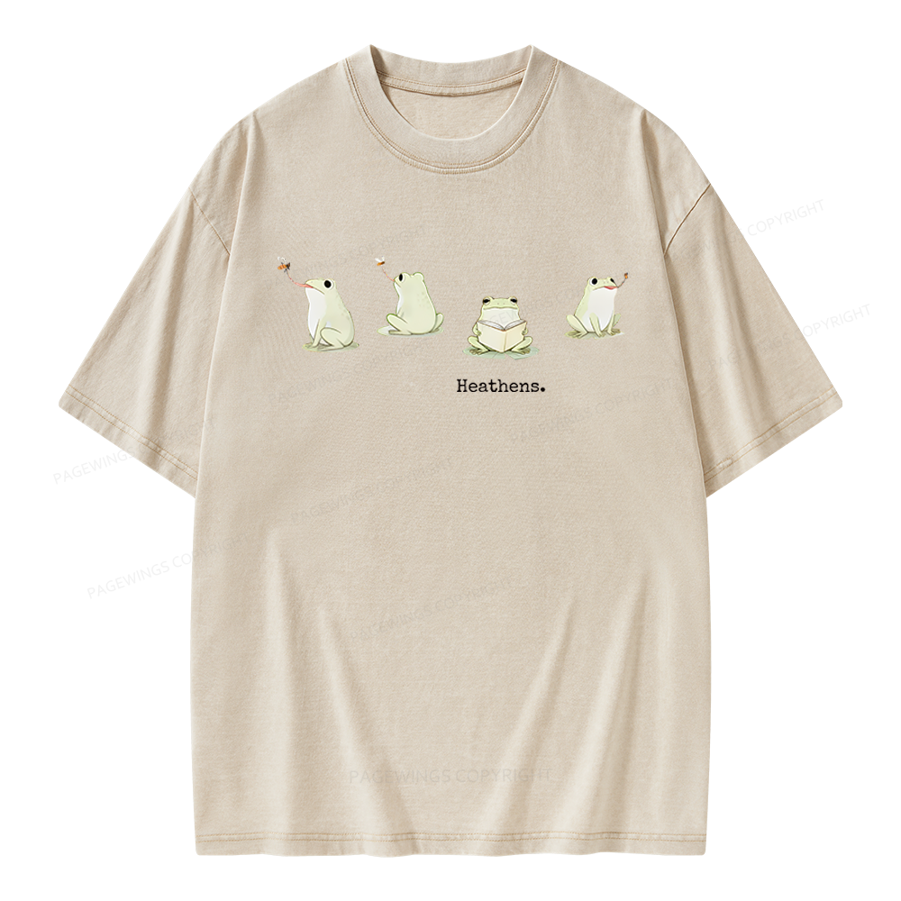 Pagewings Frog Reading Unisex Washed T-shirt