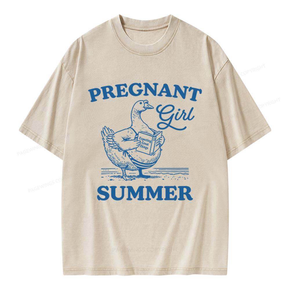Pagewings Pregnant Girl Summer Unisex Washed T-shirt