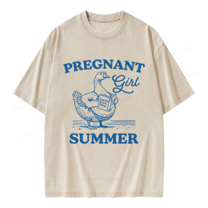 Pagewings Pregnant Girl Summer Unisex Washed T-shirt