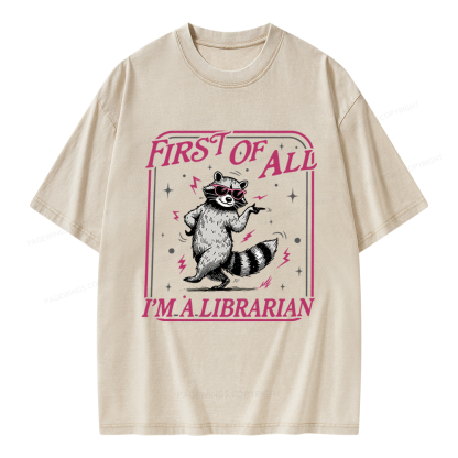 Pagewings First of All I'm a Librarian Unisex Washed T-shirt