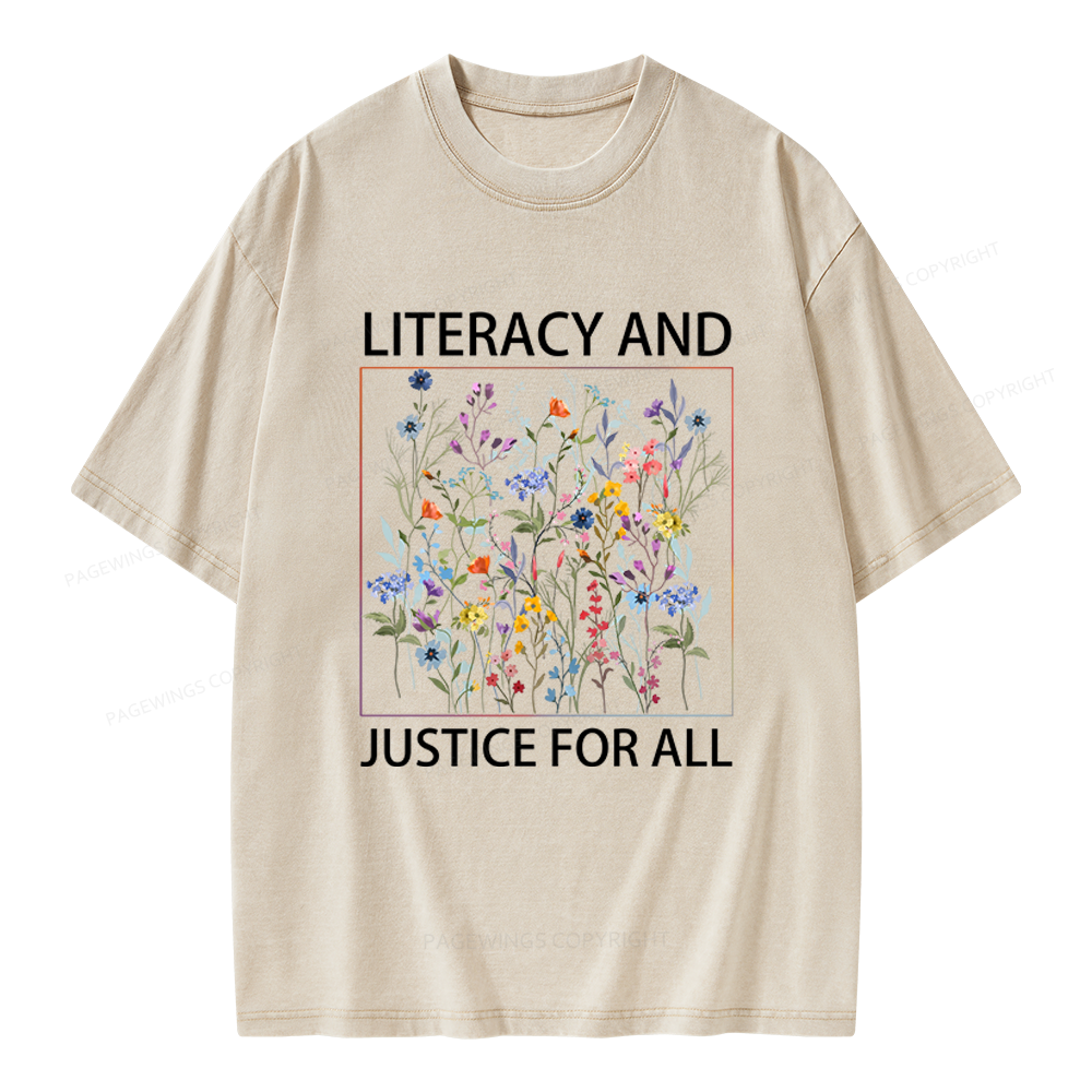 Pagewings Literacy And Justice For All Unisex Washed T-shirt