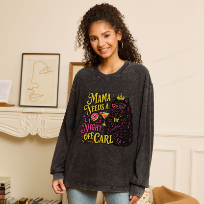 Pagewings Mama Needs A Night Off Unisex Washed Long Sleeve T-shirt
