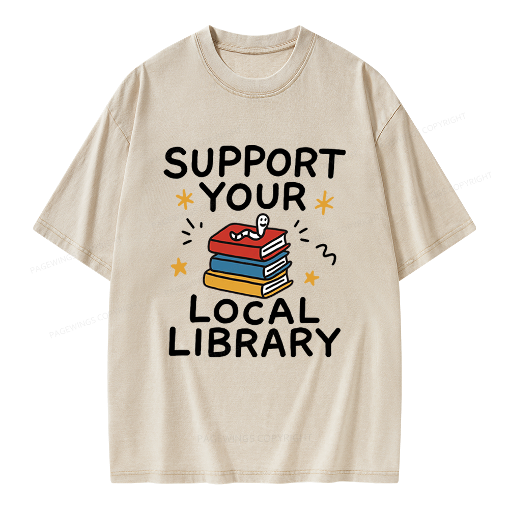 Pagewings Support Your Local Library Unisex Washed T-shirt