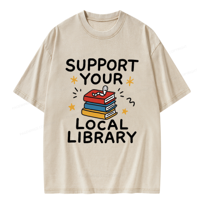 Pagewings Support Your Local Library Unisex Washed T-shirt