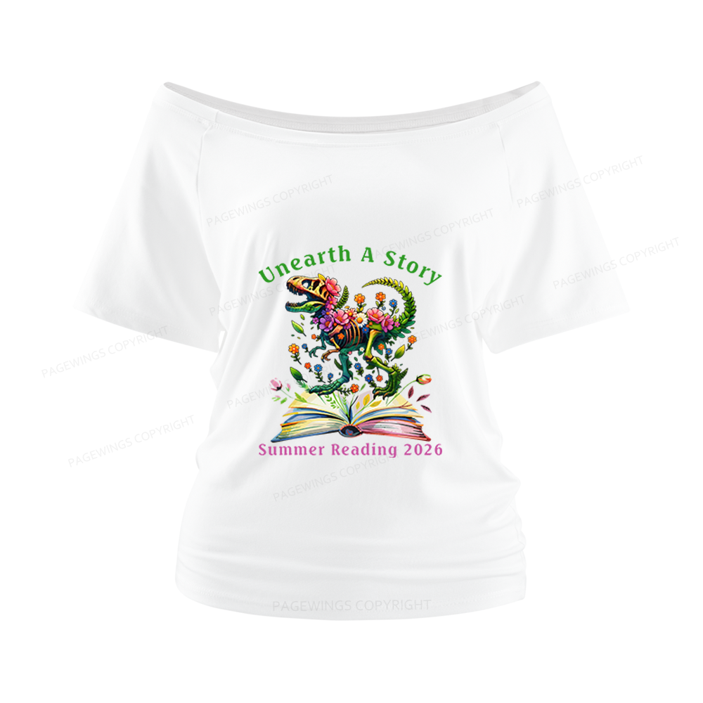 Pagewings Summer Reading 2026 Women Off Shoulder T-shirts