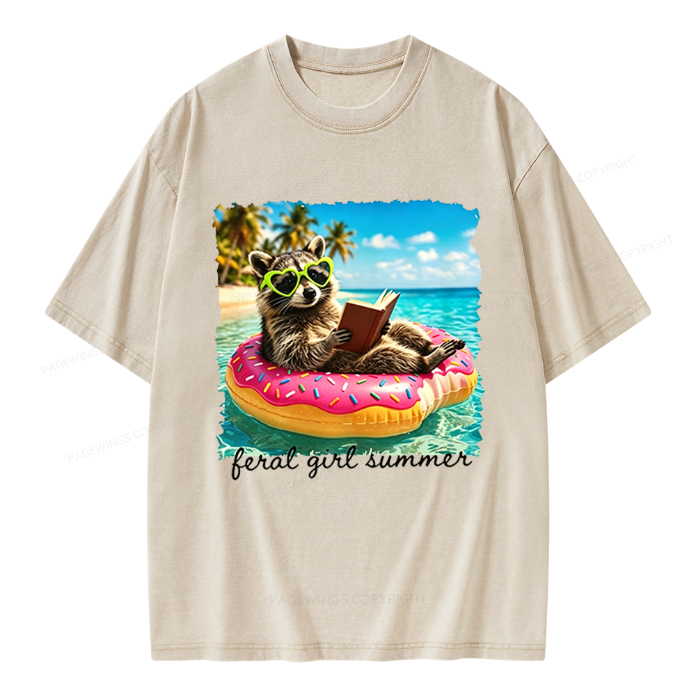 Pagewings Feral Girl Summe Unisex Washed T-shirt