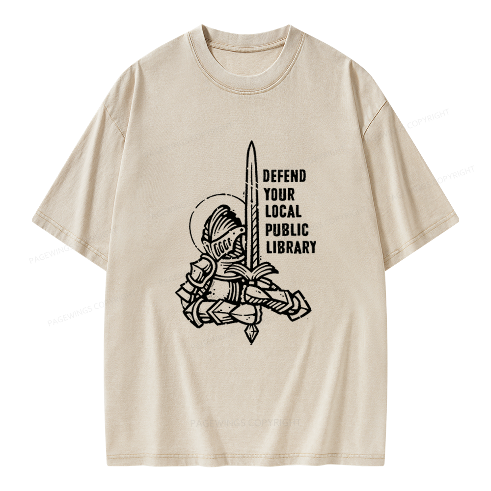 Pagewings Defend Your Local Public Library Unisex Washed T-shirt