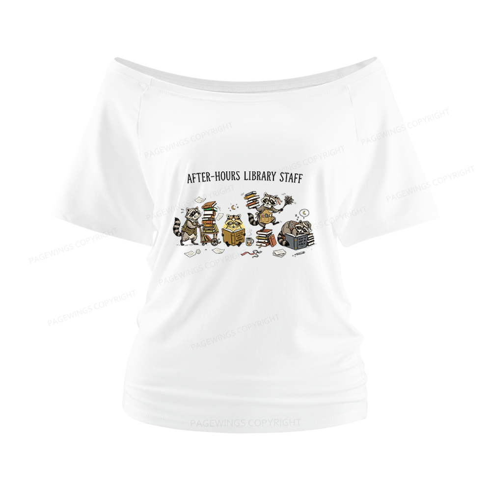 Pagewings After-Hours Library Staff Women Off Shoulder T-shirts