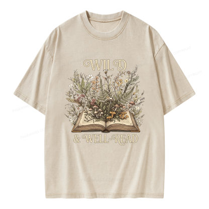 Pagewings Wild And Well-Read Unisex Washed T-shirt