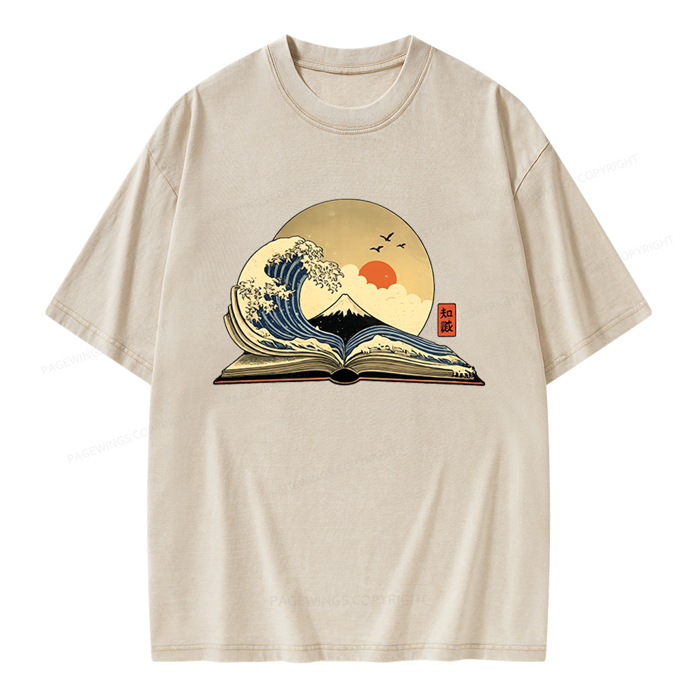 Pagewings Great Wave Of Knowledge Unisex Washed T-shirt