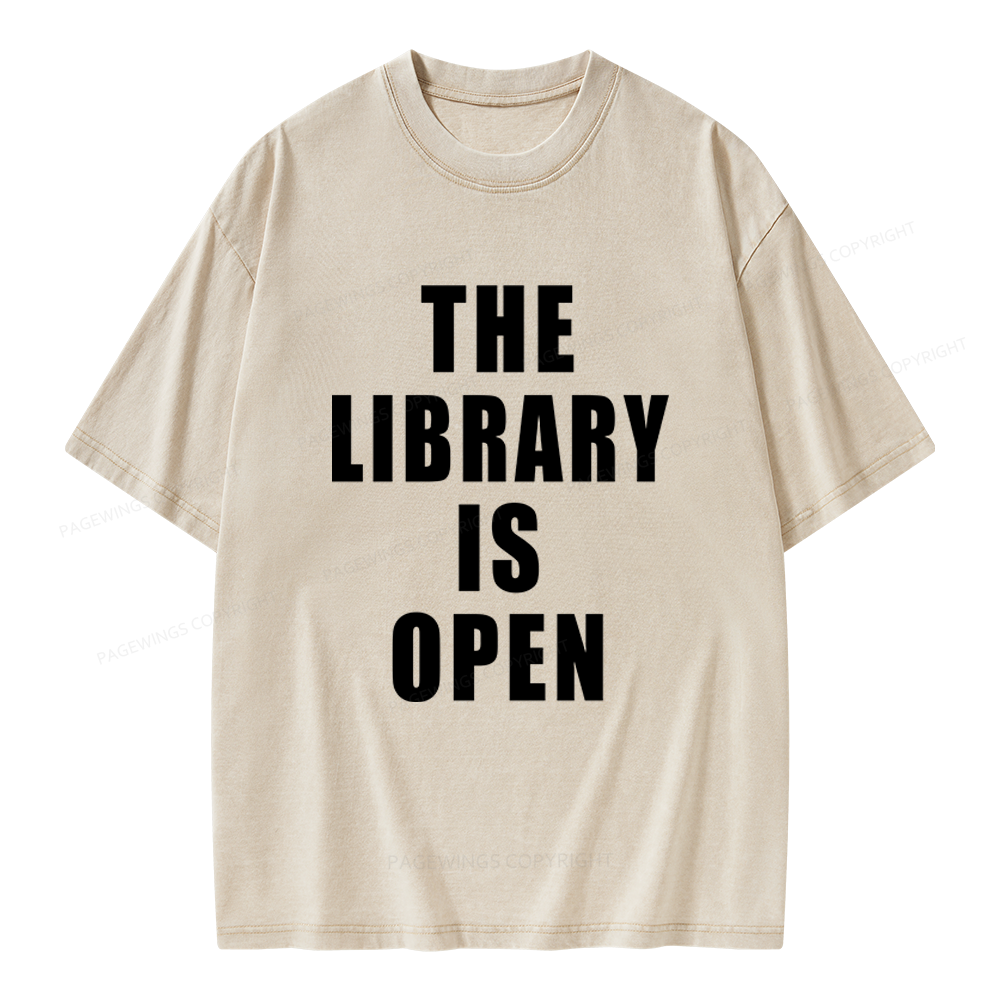 Pagewings The Library Is Open Unisex Washed T-shirt