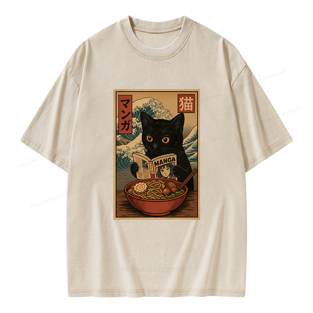 Pagewings Cat Reading Unisex Washed T-shirt