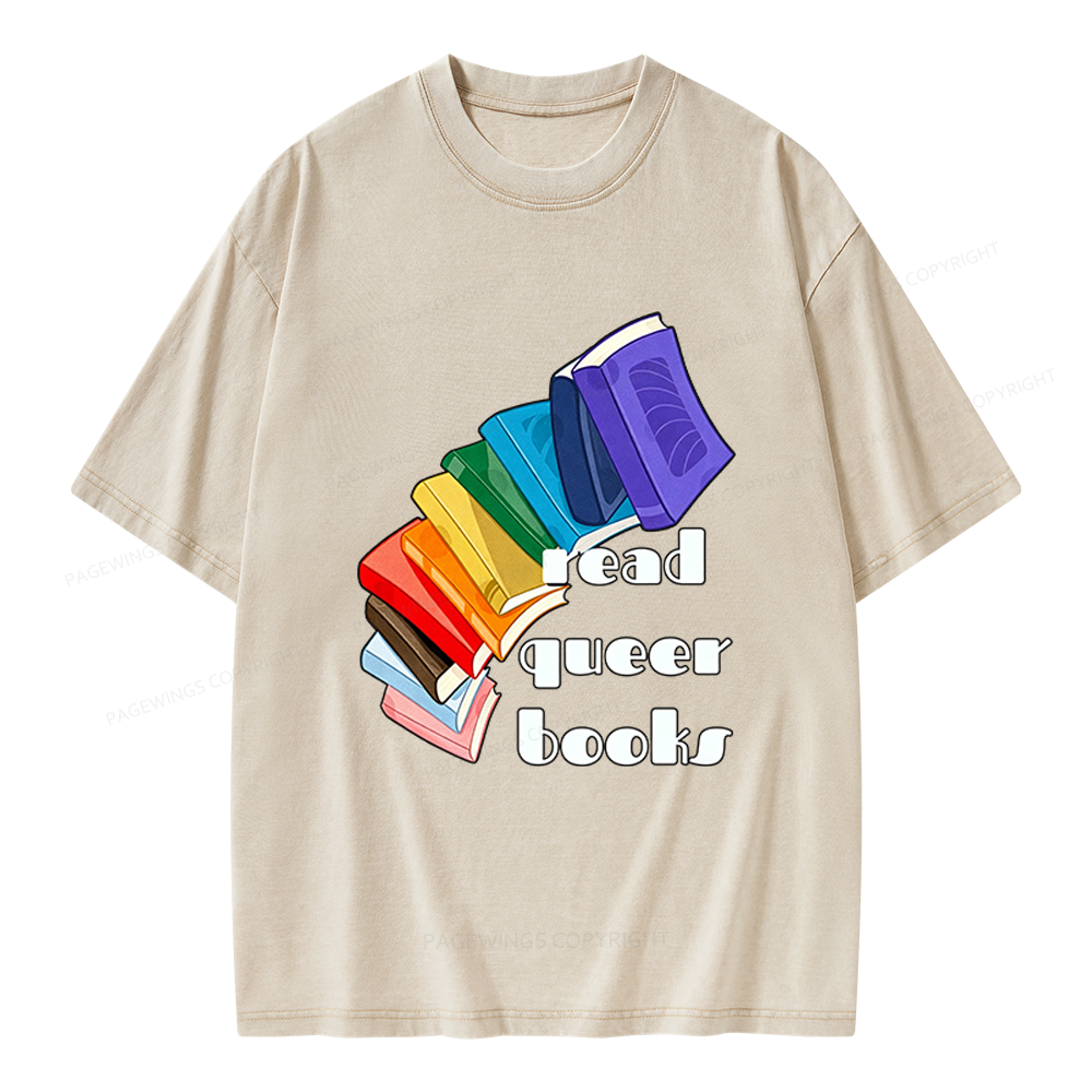 Pagewings Read Queer Books Unisex Washed T-shirt