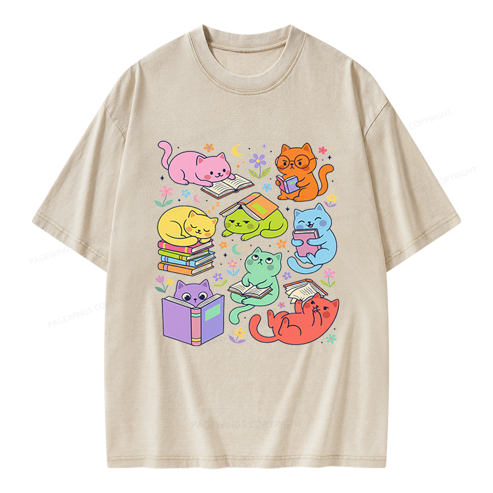 Pagewings Reading Cat Unisex Washed T-shirt
