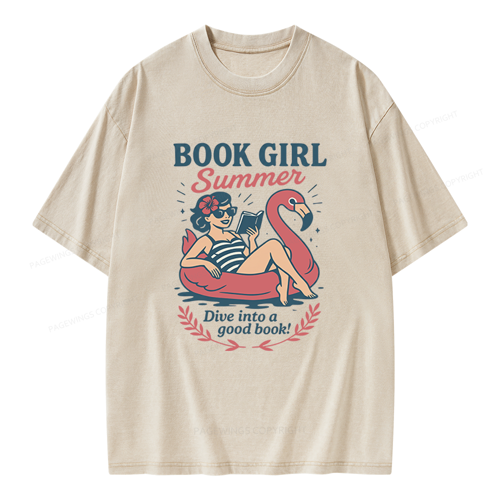 Pagewings Book Girl Summer Unisex Washed T-shirt