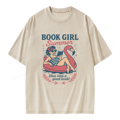 Pagewings Book Girl Summer Unisex Washed T-shirt