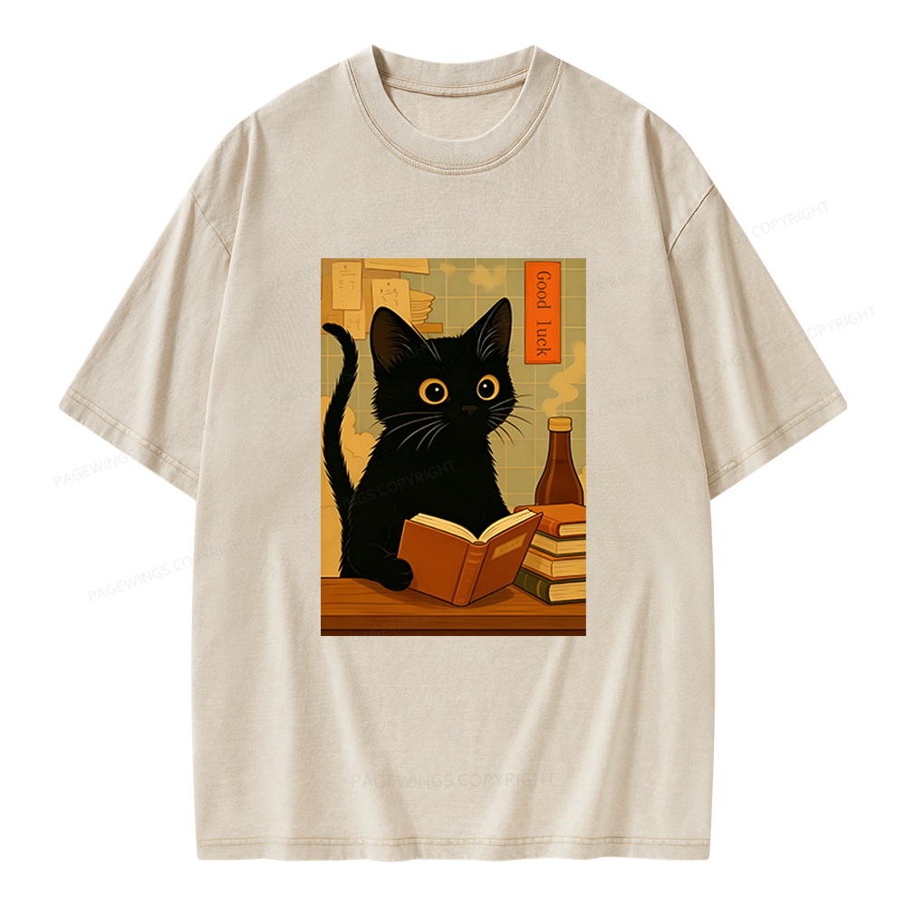 Pagewings Reading Cat Unisex Washed T-shirt