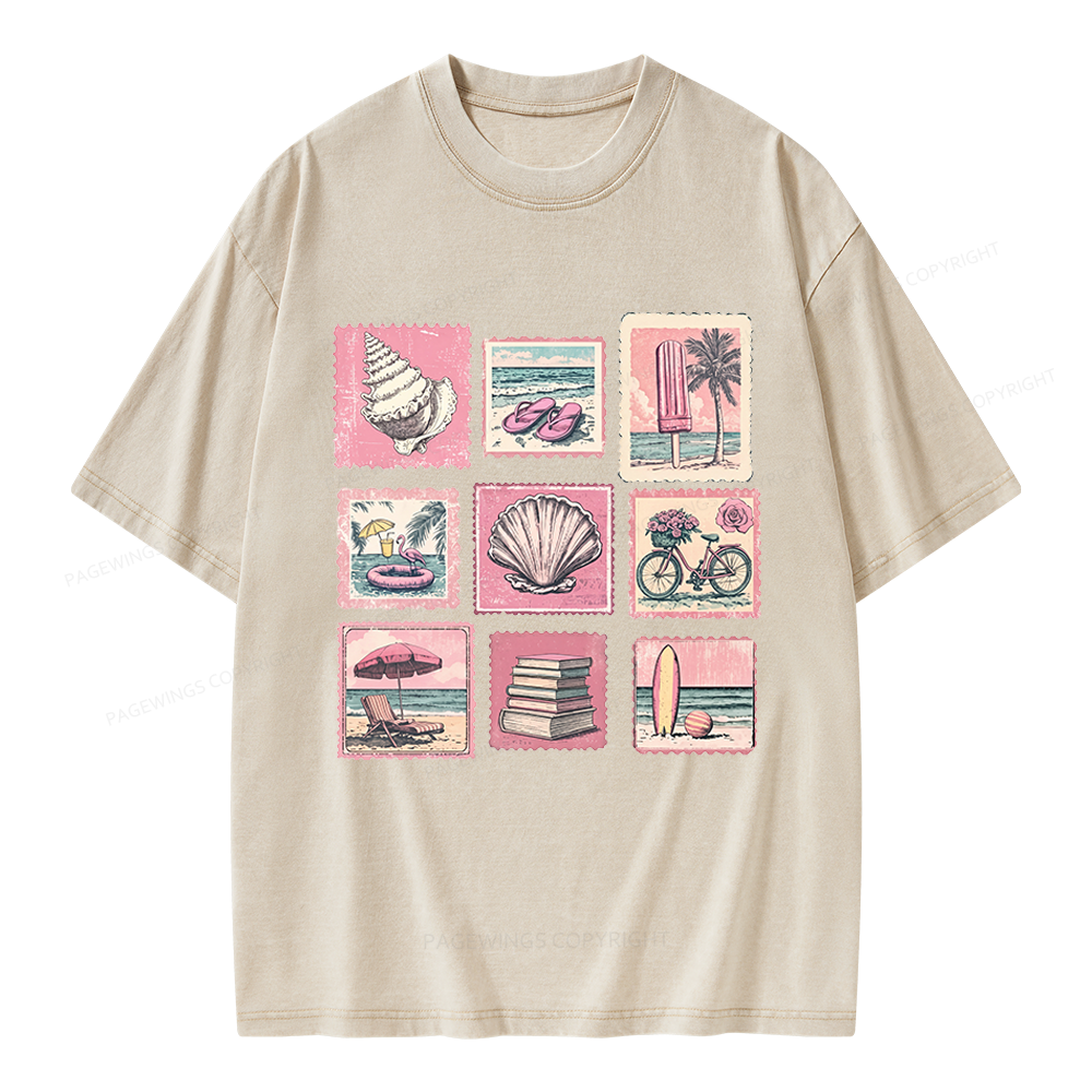 Pagewings Beach Summer Unisex Washed T-shirt