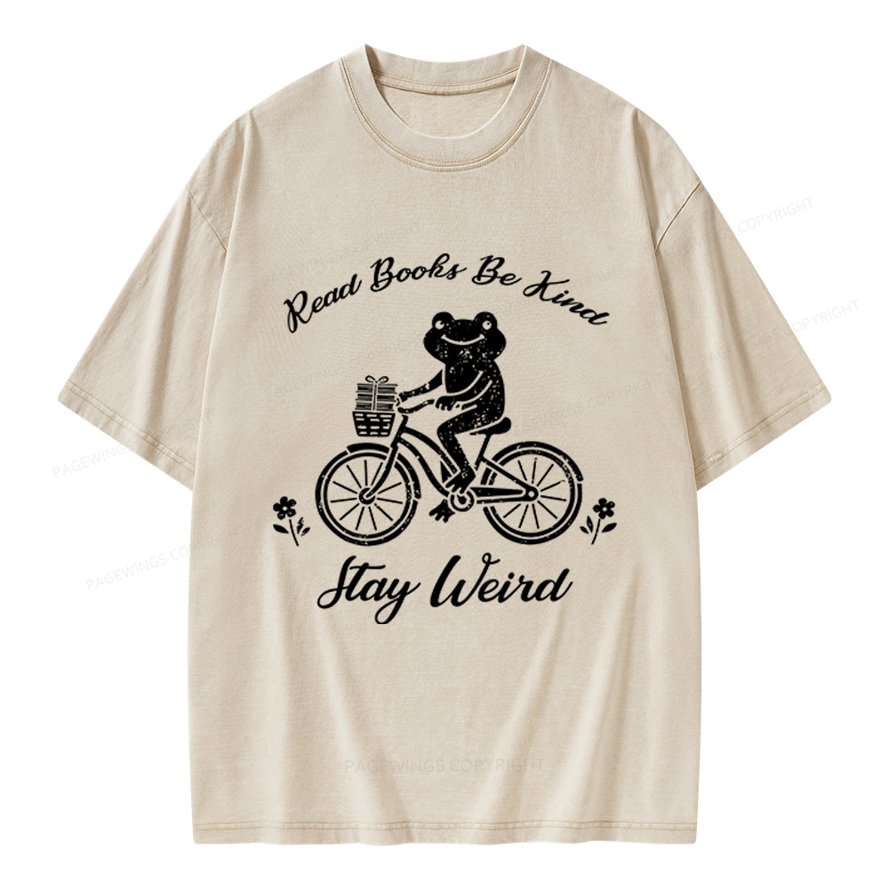 Pagewings Read Books Be Kind Stay Weird Unisex Washed T-shirt