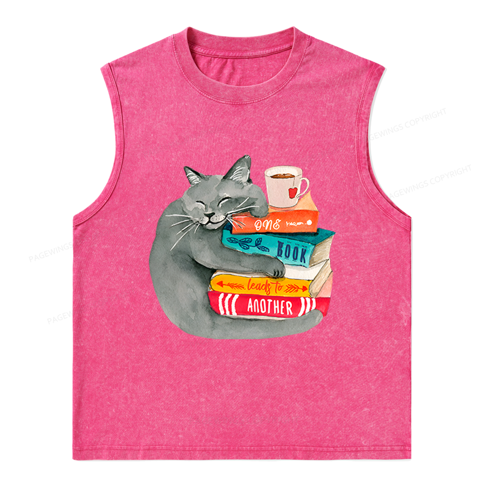 Pagewings Book Lover Cat Unisex Washed Tank Top