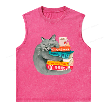 Pagewings Book Lover Cat Unisex Washed Tank Top