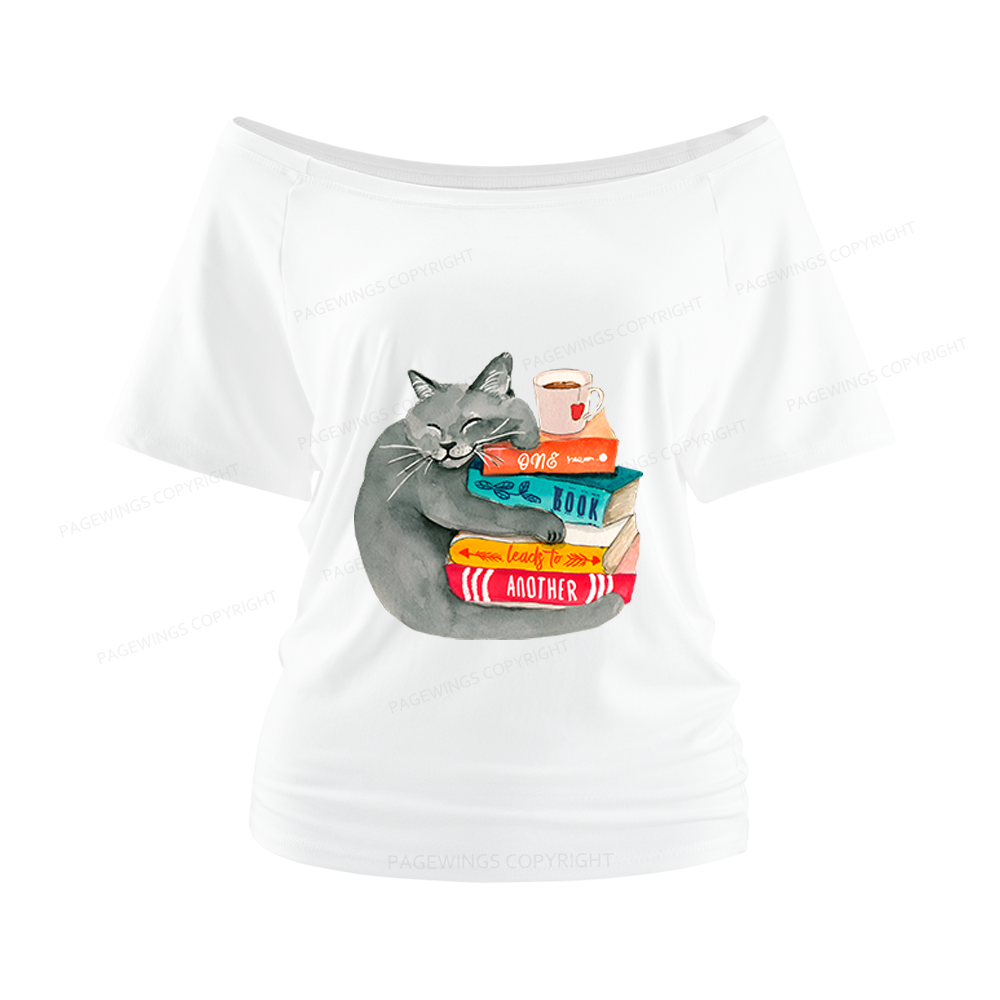 Pagewings Book Lover Cat Women Off Shoulder T-shirts