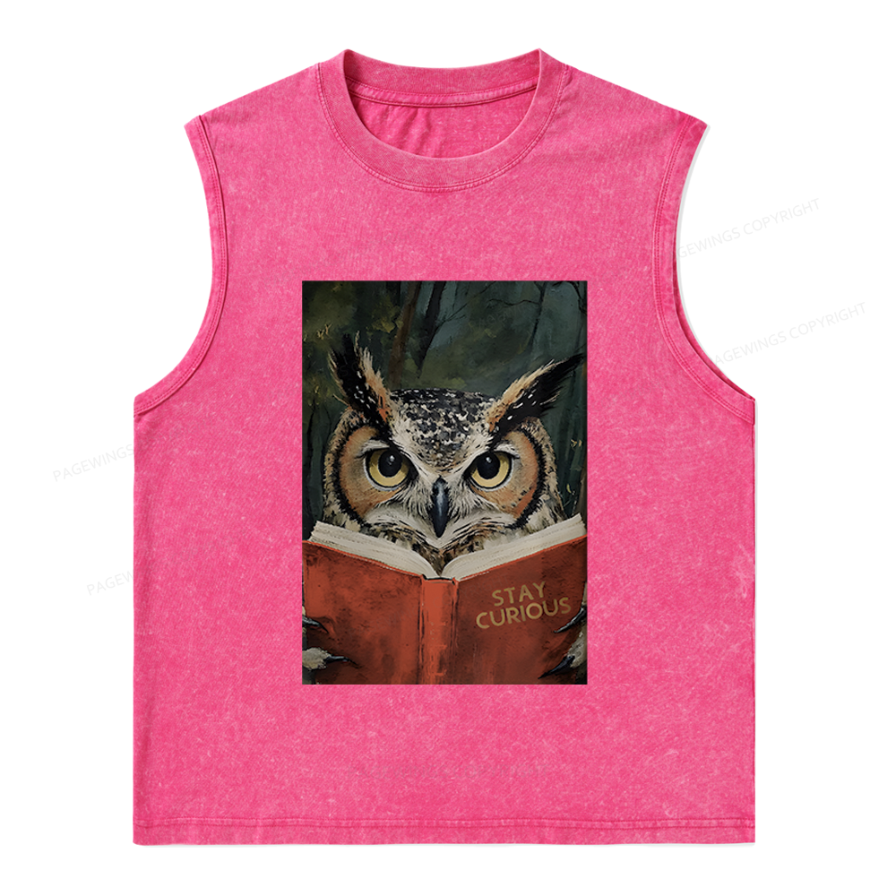 Pagewings Owl Reading Unisex Washed Tank Top