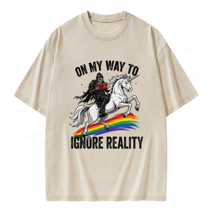 Pagewings On My Way To Ignore Reality Unisex Washed T-shirt