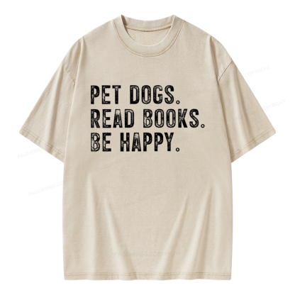 Pagewings Pet Dogs Read Books Be Happy Unisex Washed T-shirt