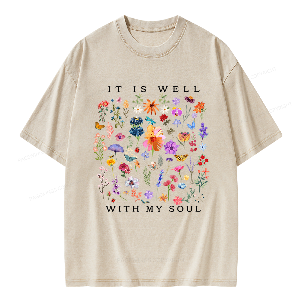 Pagewings It Is Well With My Soul Unisex Washed T-shirt