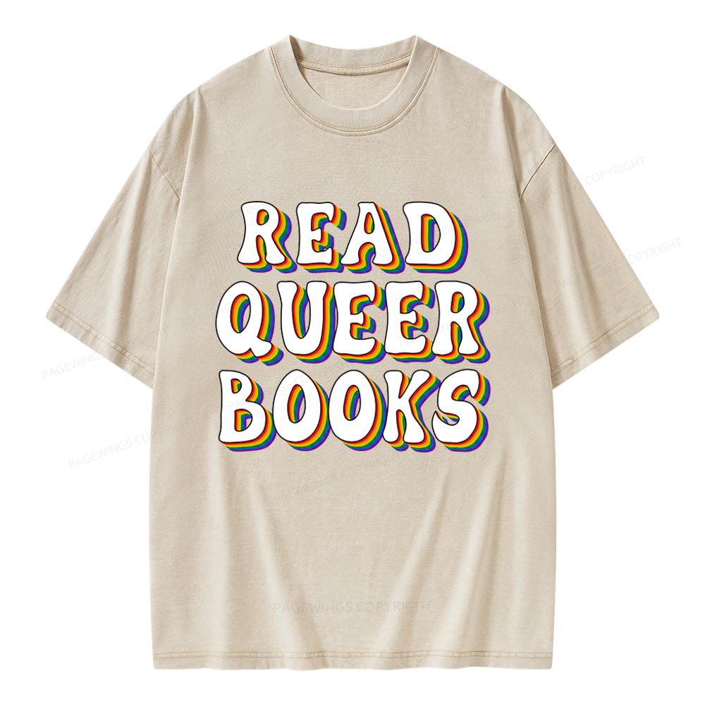 Pagewings Read Queer Books Unisex Washed T-shirt