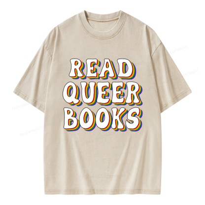Pagewings Read Queer Books Unisex Washed T-shirt