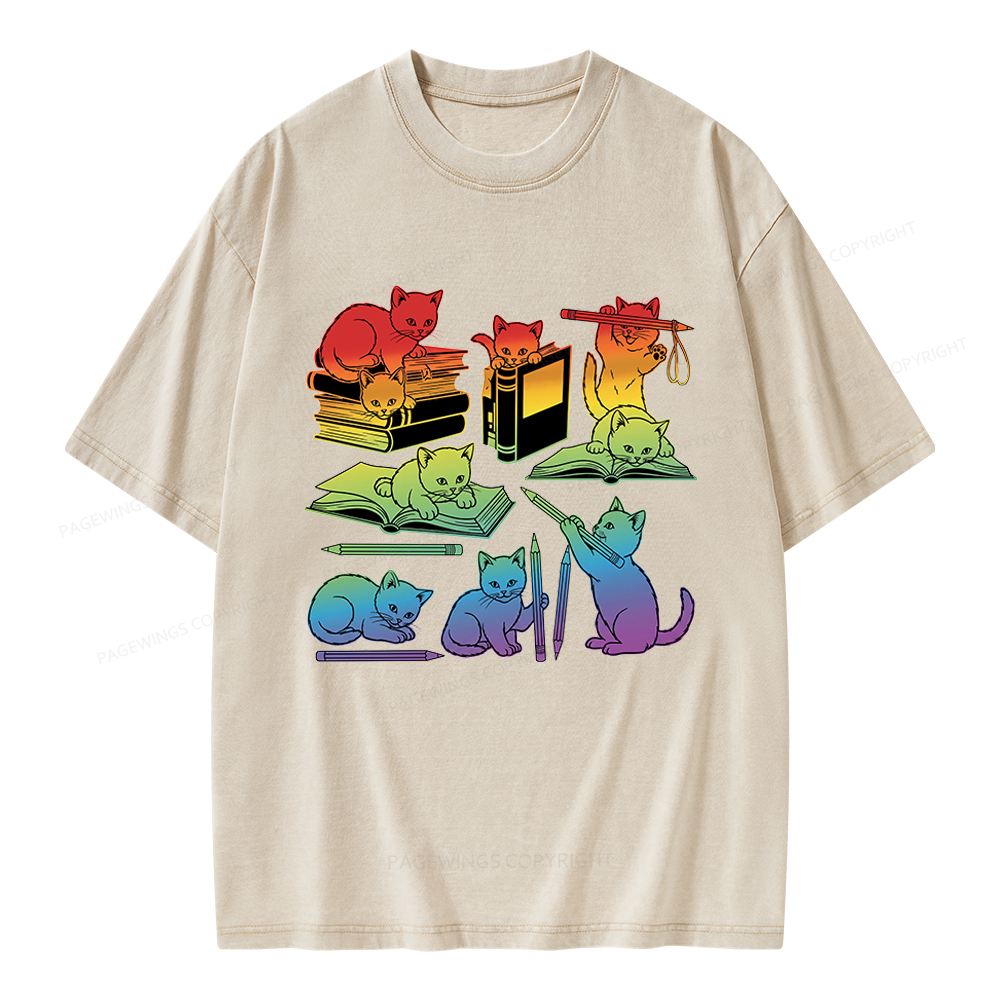 Pagewings Rainbow Cats Unisex Washed T-shirt