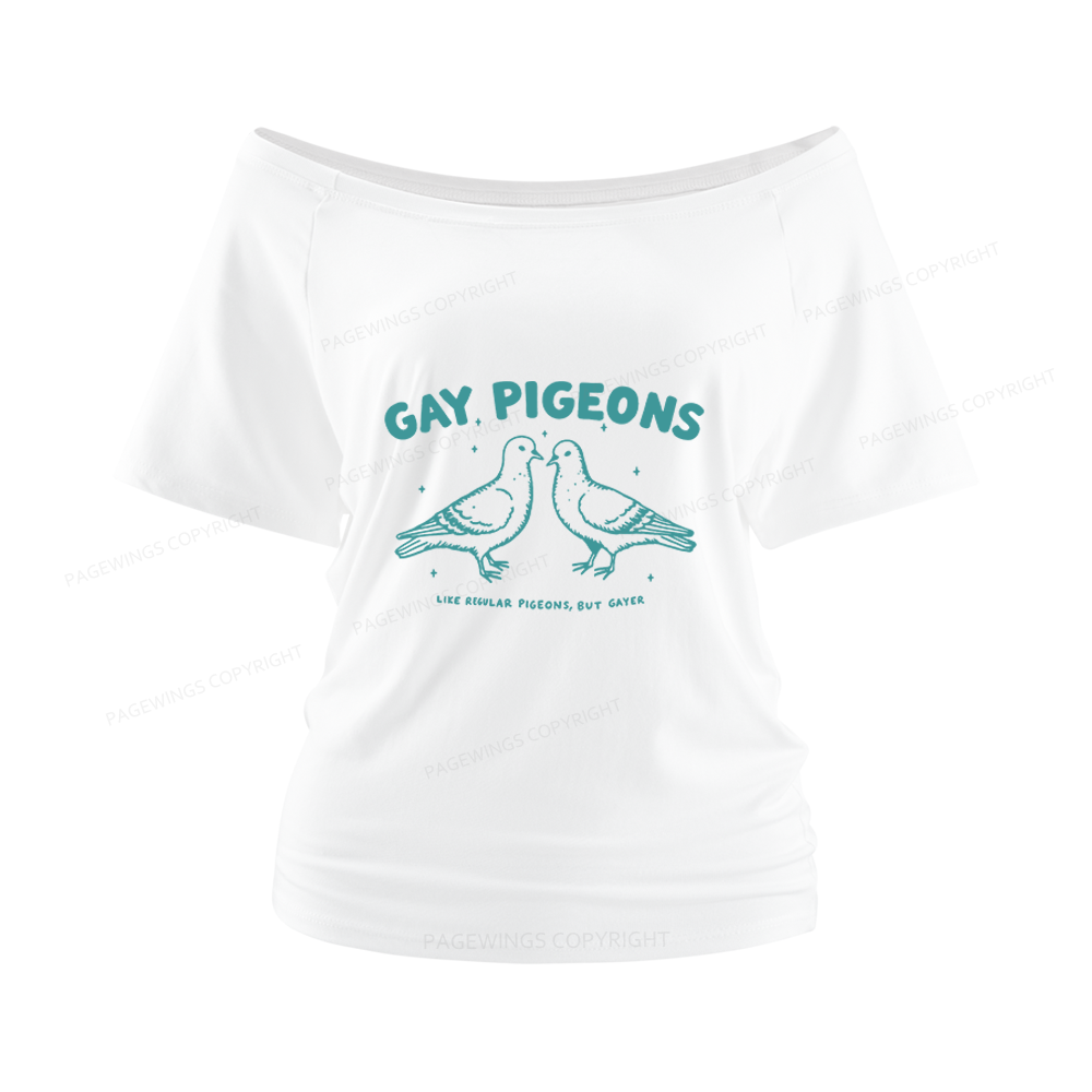 Pagewings Gay Pigeons Women Off Shoulder T-shirts