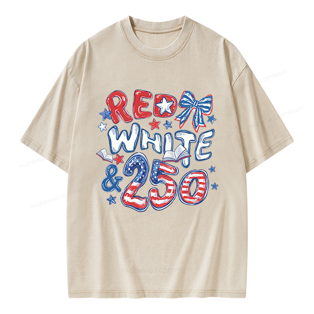 Pagewings Red White And 250 Unisex Washed T-shirt