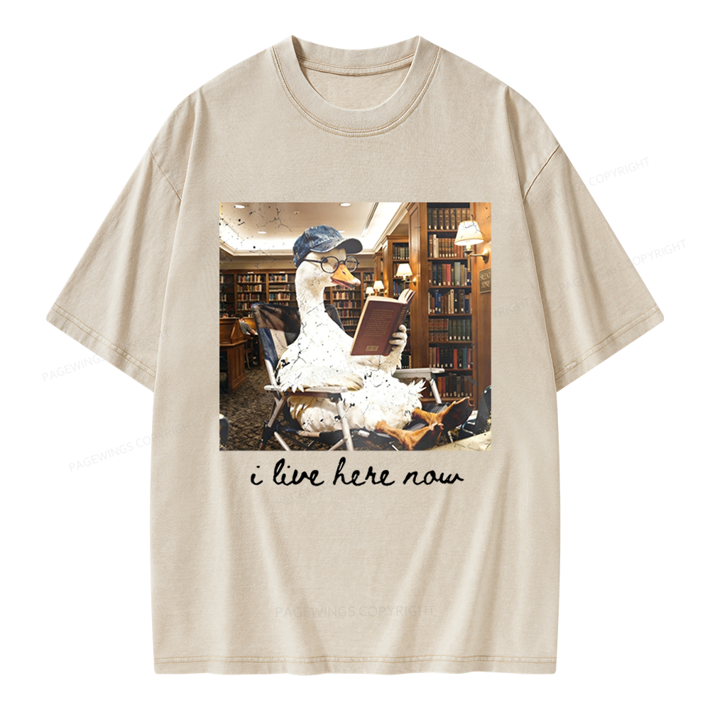 Pagewings I Live Here Now Unisex Washed T-shirt