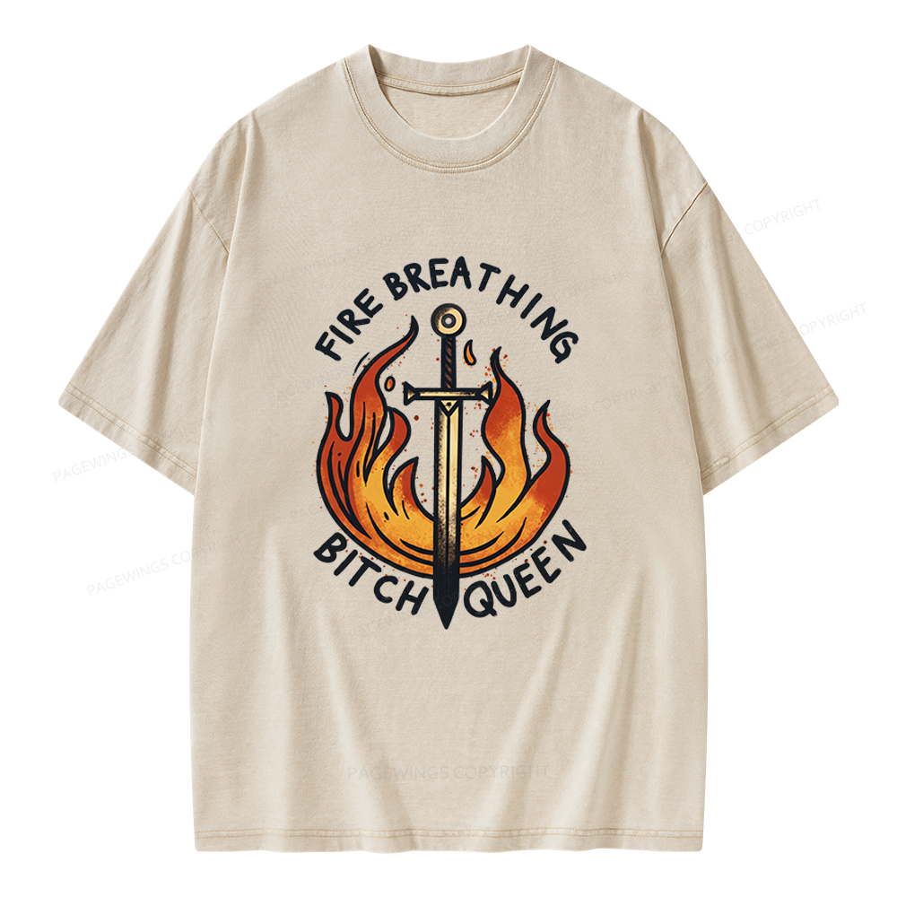 Pagewings Fire Breathing Bitch Queen Unisex Washed T-shirt