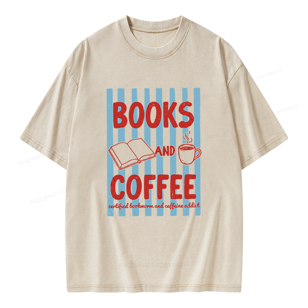 Pagewings Books And Coffee Unisex Washed T-shirt