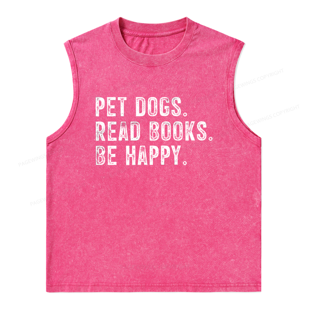 Pagewings Pet Dogs Read Books Be Happy Unisex Washed Tank Top