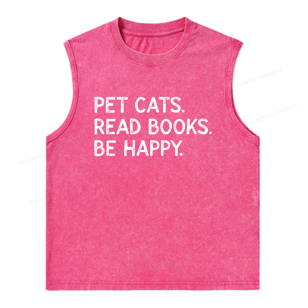 Pagewings Pet Cats Read Books Be Happy Unisex Washed Tank Top